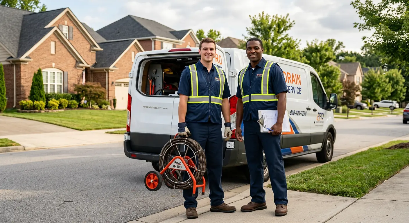 Sewer and drain service team with equipment ready for work in Campbell
