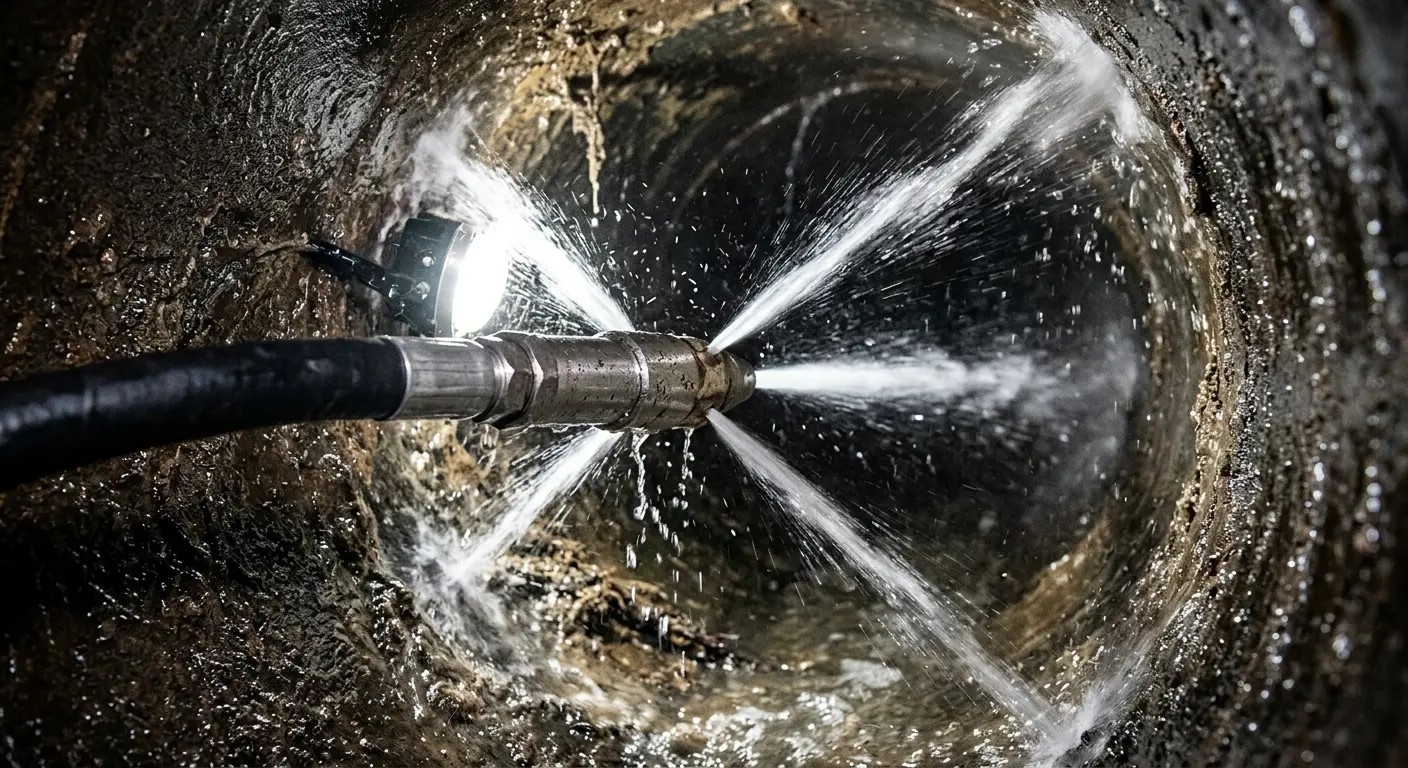 High-pressure hydro jetting nozzle cleaning sewer pipe for Storm Drain Cleaning in Campbell
